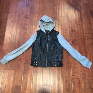 Leather jacket w/sweater hoodie